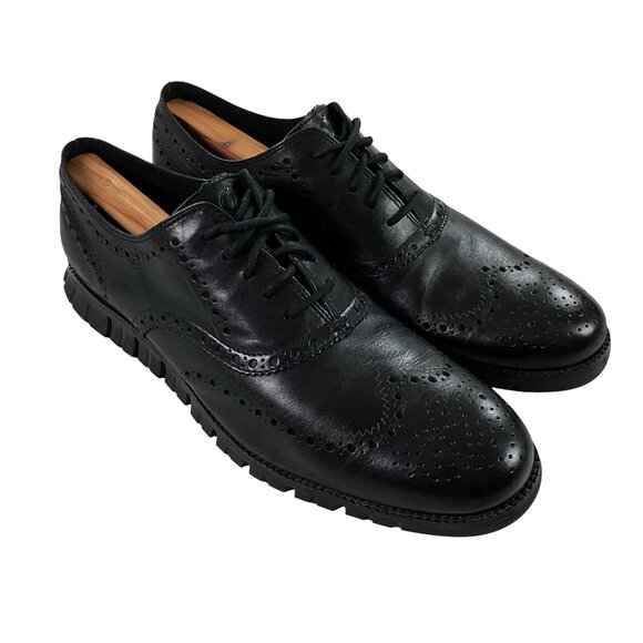 Cole Haan ZEROGRAND Wingtip Oxford Shoes Size 13 M C20719 Black/Black Leather - Picture 1 of 8